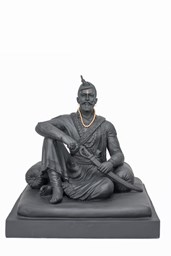 Picture of Shree Chhatrapati Sambhaji Maharaj | Sitting on Sinhasan with Sword | Black Statue 